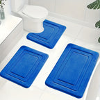 Memory Foam Bath Mat Set Absorbent Non-Slip Bathroom Rug Set with Contour Toilet Mat Machine Washable Microfibre Mats for Bathroom and Toilet