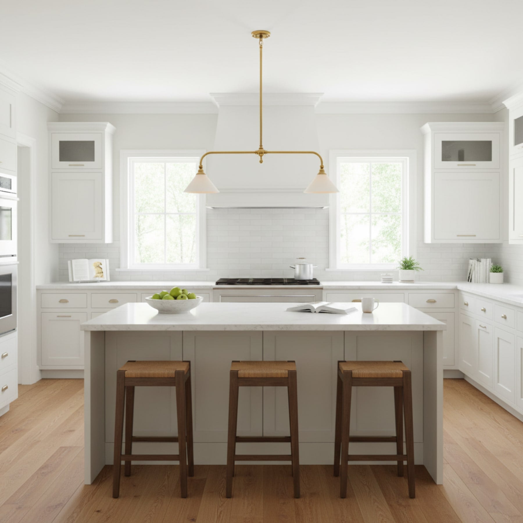 Modern Brass Pendant Light With Ceramic Shades for Dining Room — Ashbury Home & Living