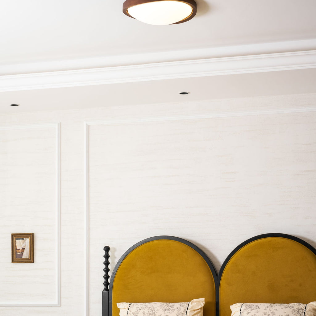 Modern Wood-Effect Fabric Flush Mount Ceiling Light With Tri-Colour Glow — Ashbury Home & Living