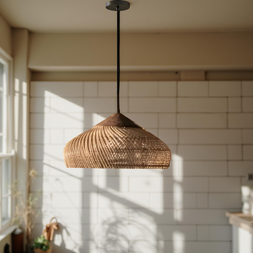 Bohemian Rattan Pendant Light With Woven Dome Shade