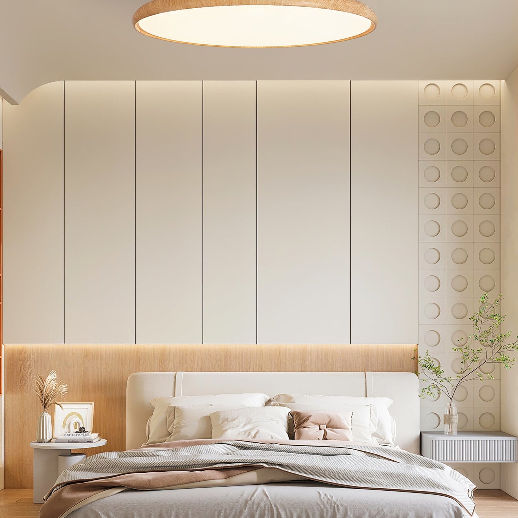 Scandinavian Wood-Effect Flush Mount Ceiling Light With Tri-Colour Glow — Ashbury Home & Living