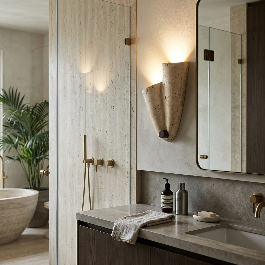 Modern Travertine Wall Light With Warm LED Glow — Ashbury Home & Living