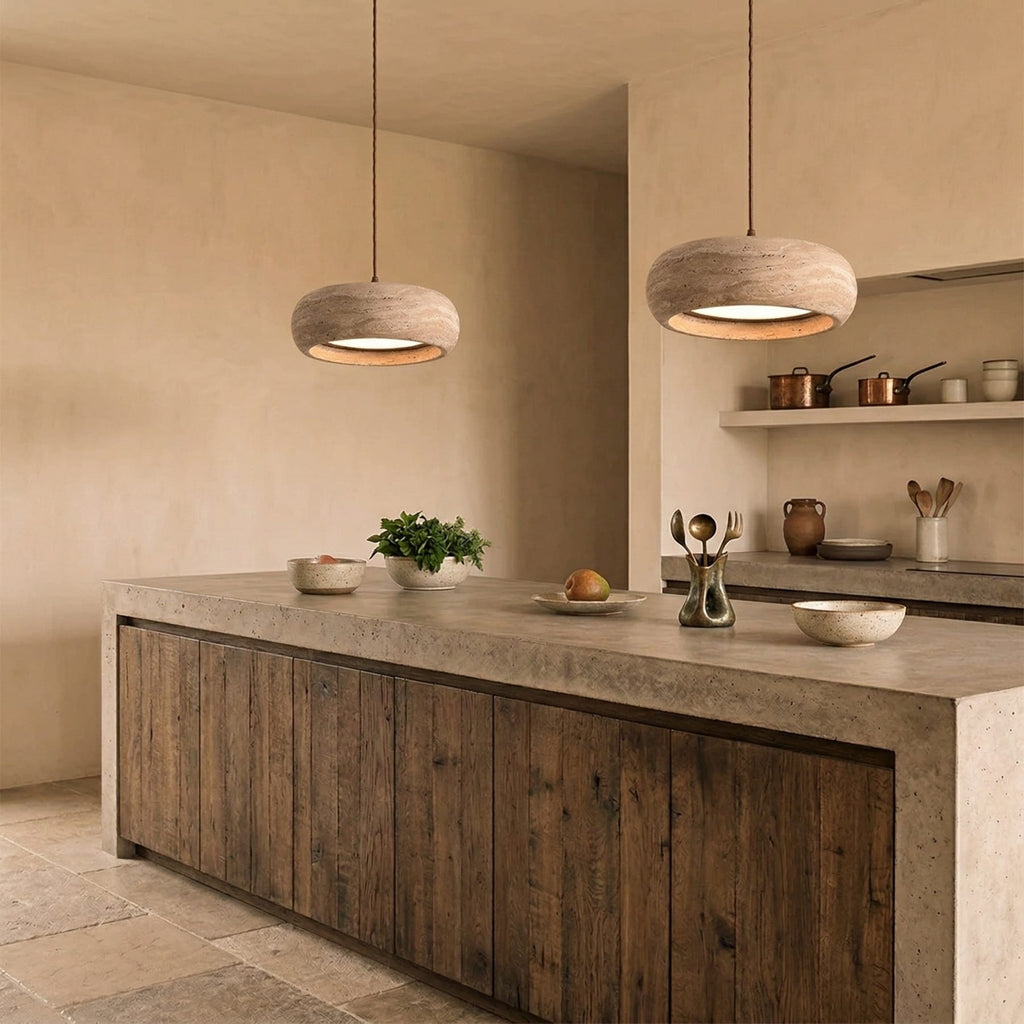 Modern Travertine Stone Pendant Light With Dimmable Remote Control — Ashbury Home & Living