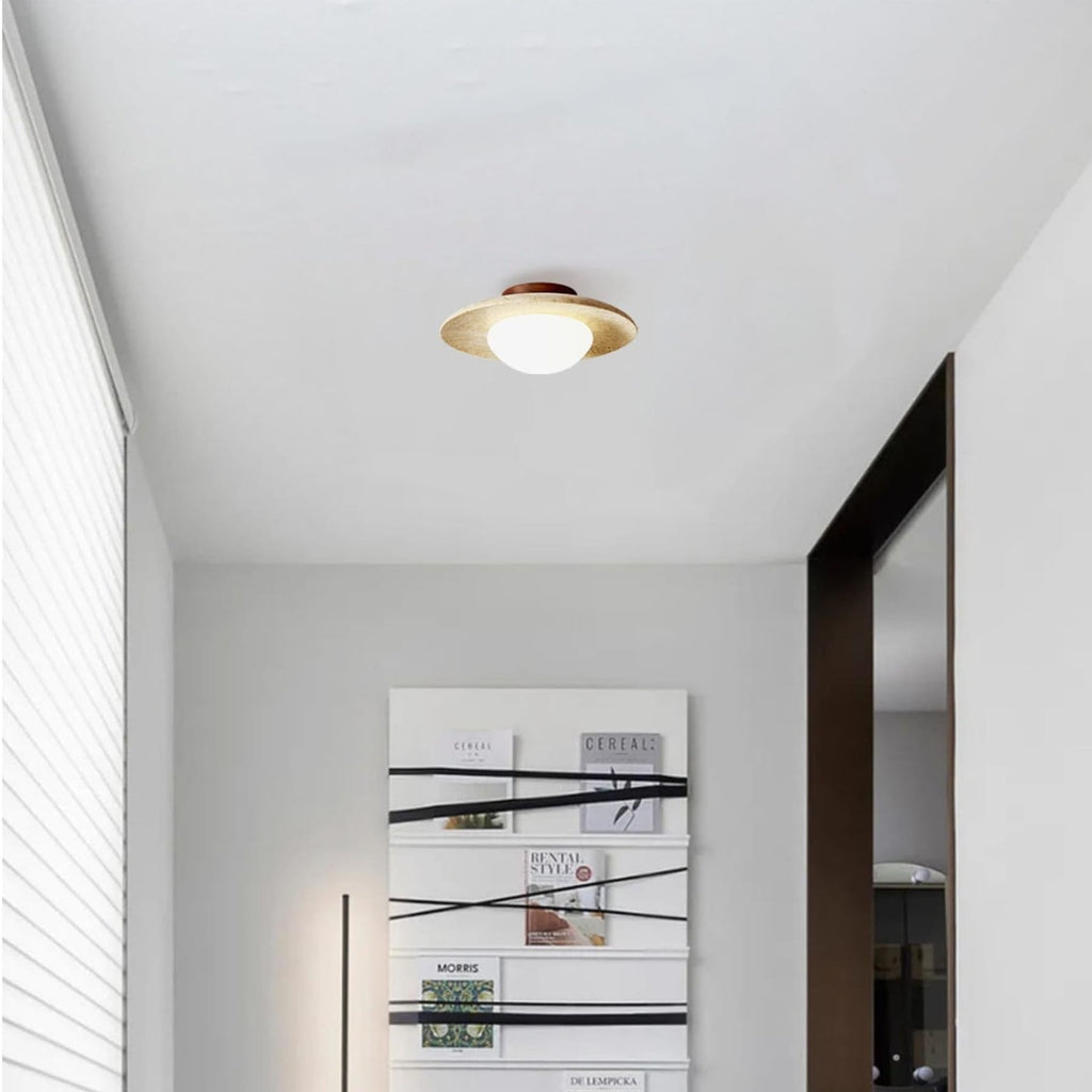 Modern Travertine and Wood Semi-Flush Ceiling Light With Warm LED Glow — Ashbury Home & Living