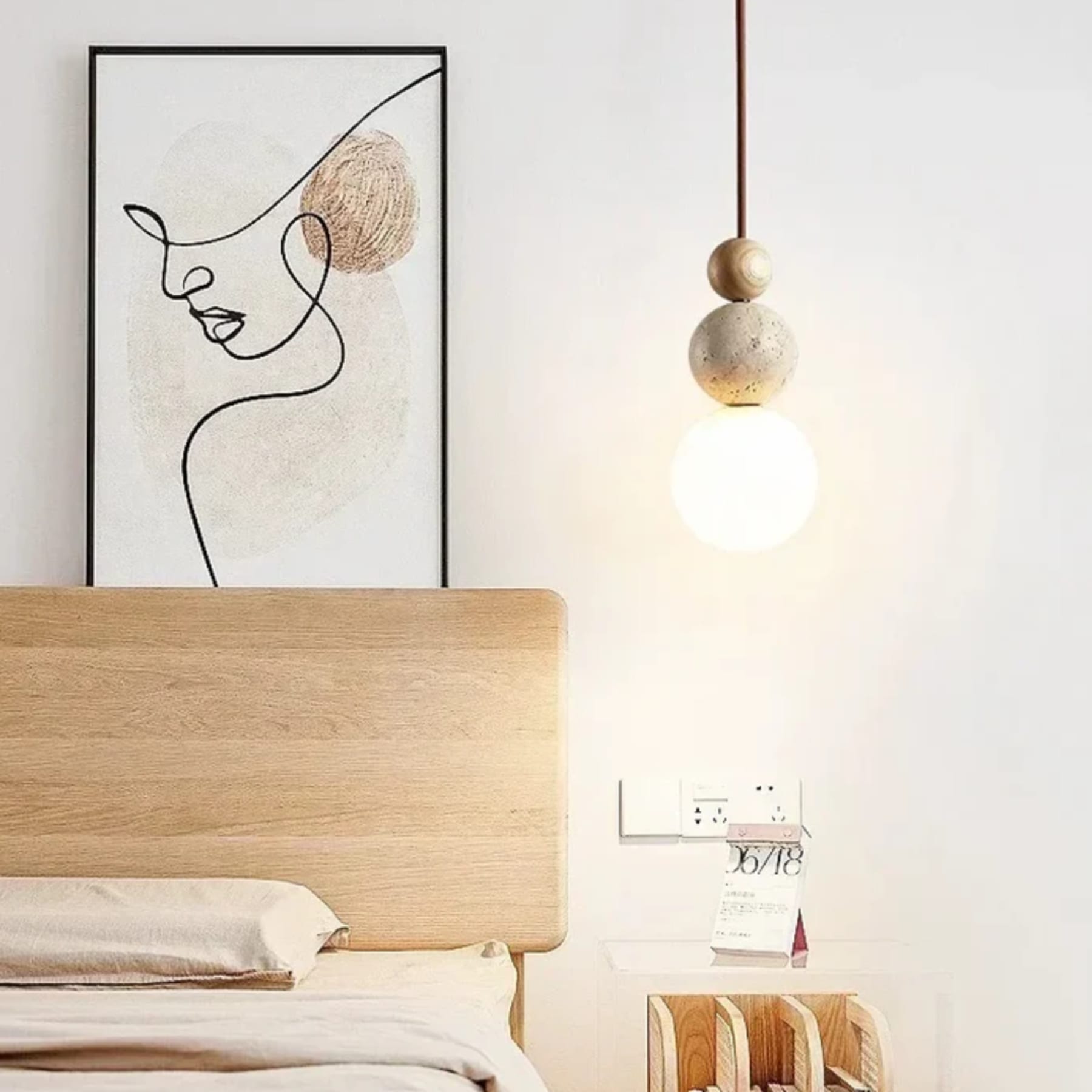 Minimalist Travertine and Wood Pendant Light for Dining Rooms — Ashbury Home & Living
