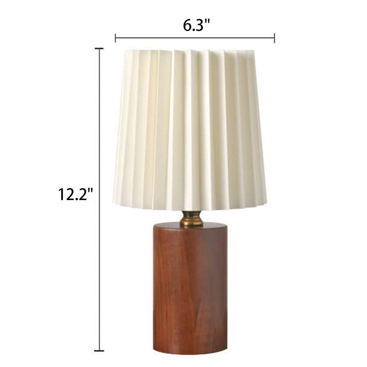 Pleated Table Lamp Solid Wood Column Base Vintage Korean Style Bedside Lamp with Fabric Shade USB or Plug In for Bedroom and Living Room