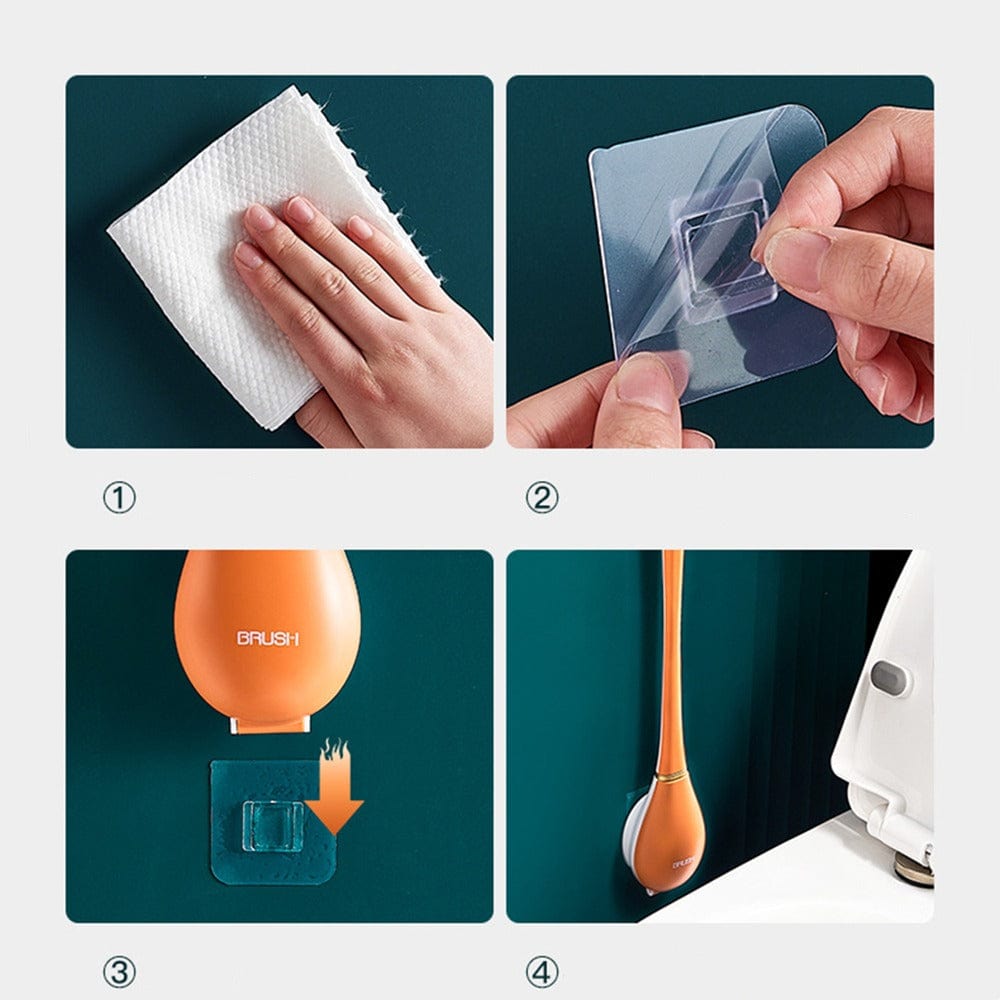 Teardrop Silicone Toilet Brush Set Wall Mounted Drip Holder Flexible Bristle Head Quick Drying Hygienic Loo Brush with Adhesive Hook | Single or Twin