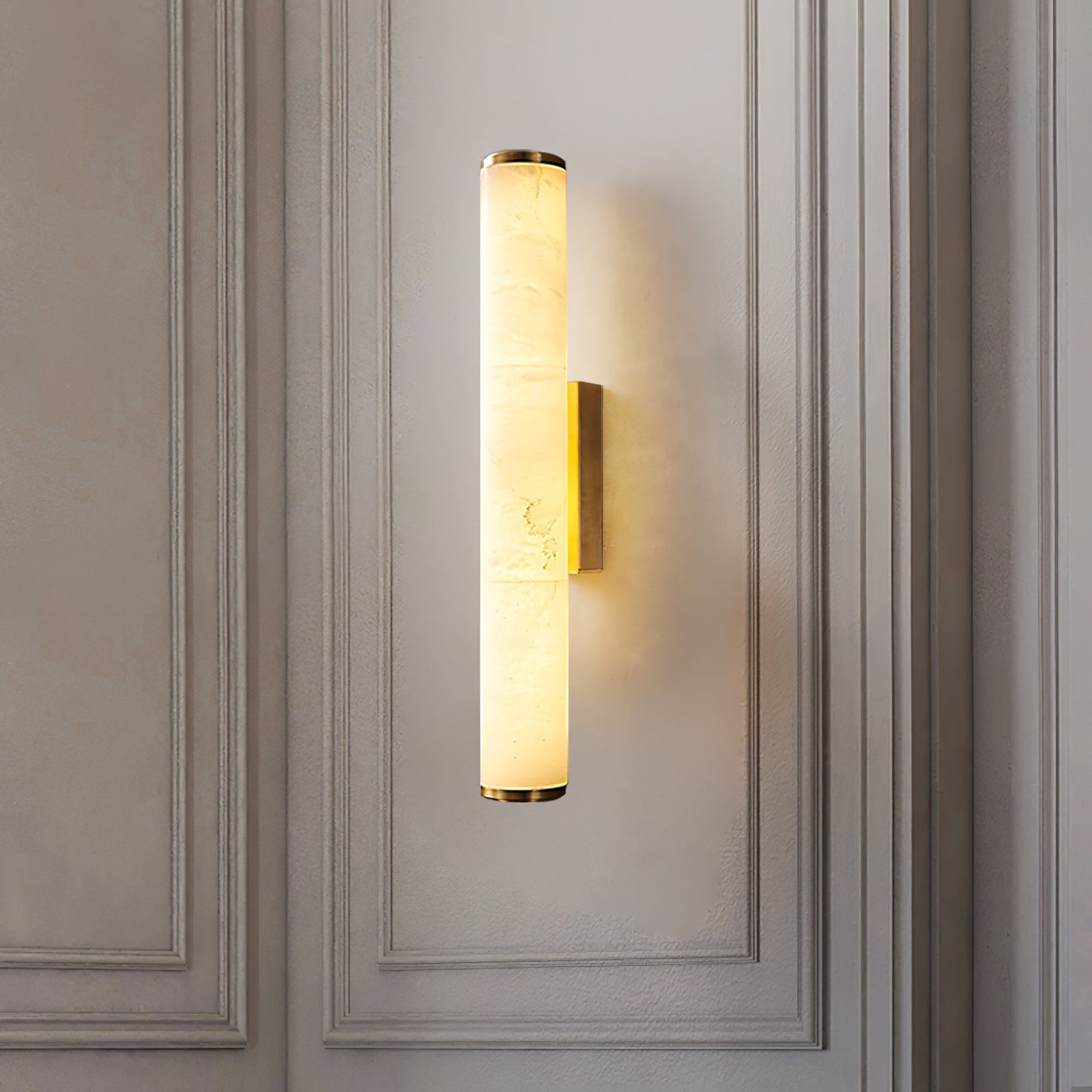 Minimalist Marble Tube Wall Light With Rectangular Backplate