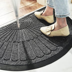 Semi Circular Door Mat Rubber Backed Non-Slip Half Moon Doormat with Sunburst Pattern Dirt Trapping Entrance Mat for Front Door | Patio and Entryway