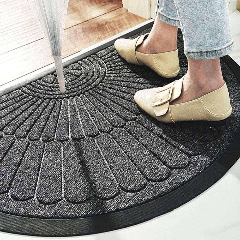 Semi Circular Door Mat Rubber Backed Non-Slip Half Moon Doormat with Sunburst Pattern Dirt Trapping Entrance Mat for Front Door | Patio and Entryway