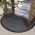 Semi Circular Door Mat Rubber Backed Non-Slip Half Moon Doormat with Sunburst Pattern Dirt Trapping Entrance Mat for Front Door | Patio and Entryway