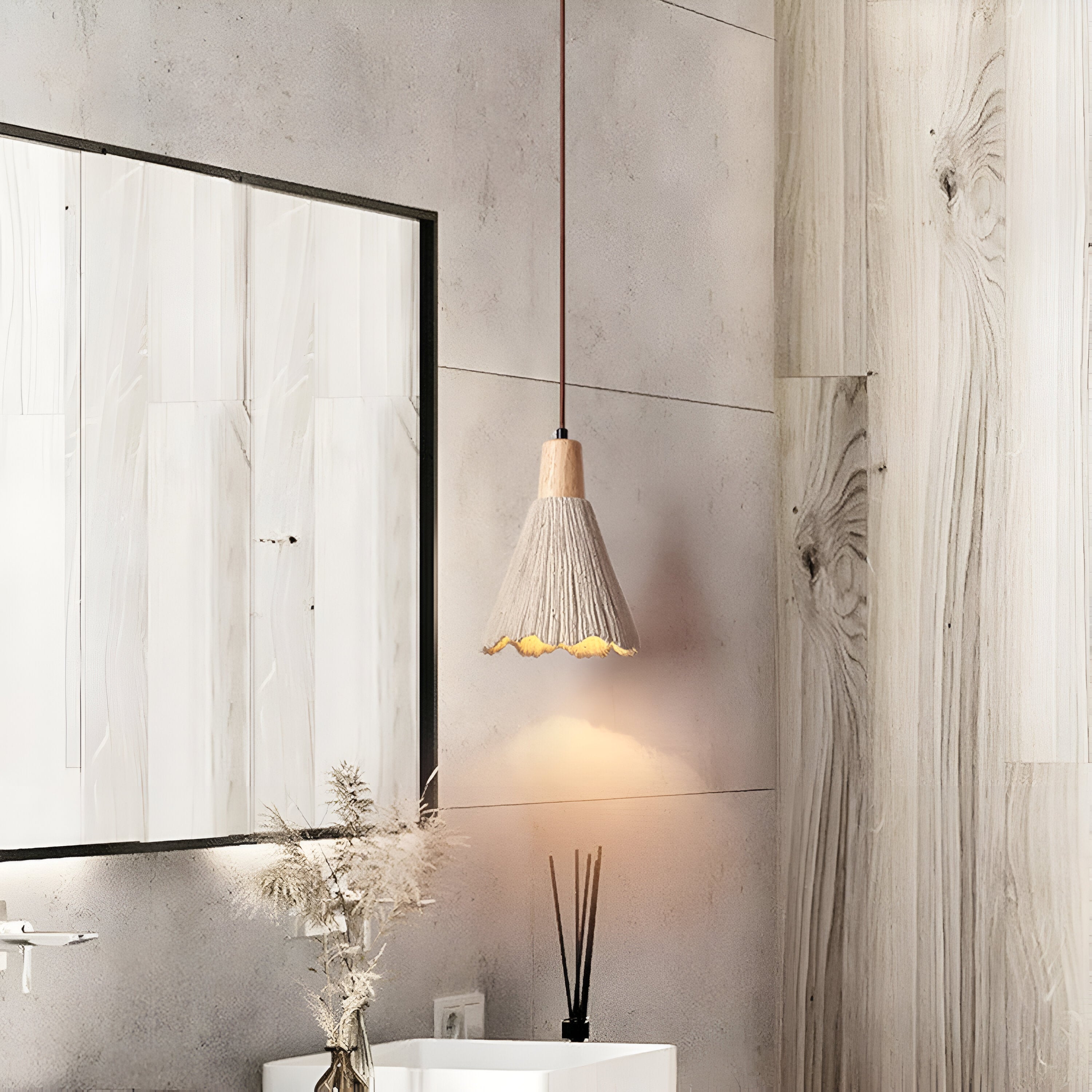 Cream Wabi-Sabi Cement Pendant Light With E27 LED Light