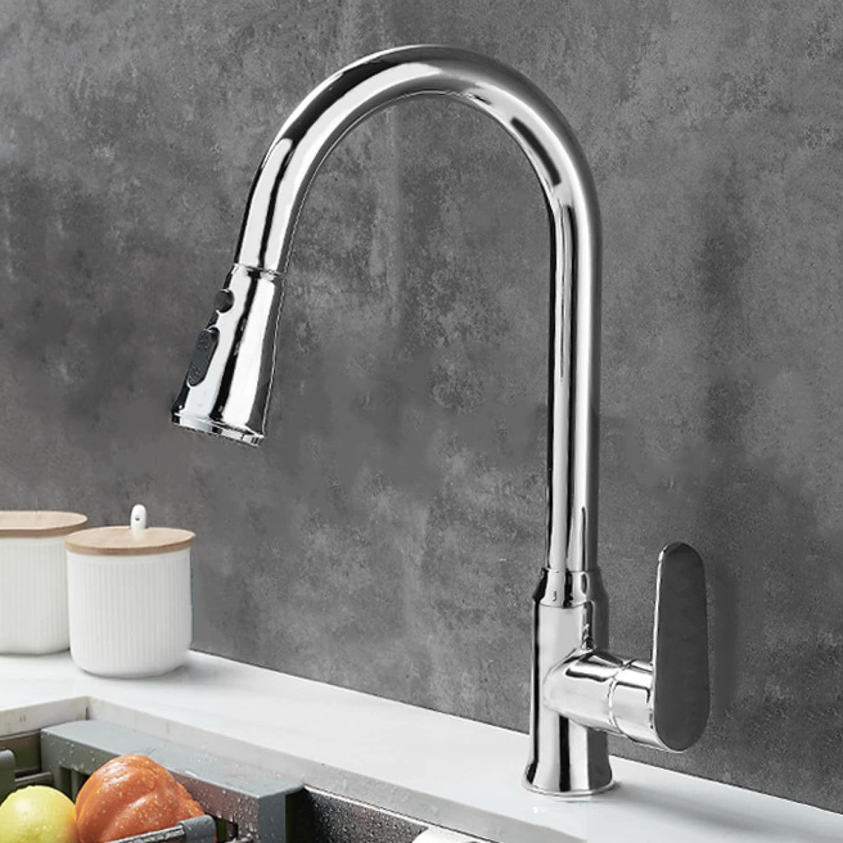Pull Out Kitchen Tap Single Lever Swivel Spout Kitchen Mixer Tap with Pull Down Spray Head and Flexible Hose for Kitchen Sinks