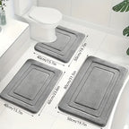 Memory Foam Bath Mat Set Absorbent Non-Slip Bathroom Rug Set with Contour Toilet Mat Machine Washable Microfibre Mats for Bathroom and Toilet