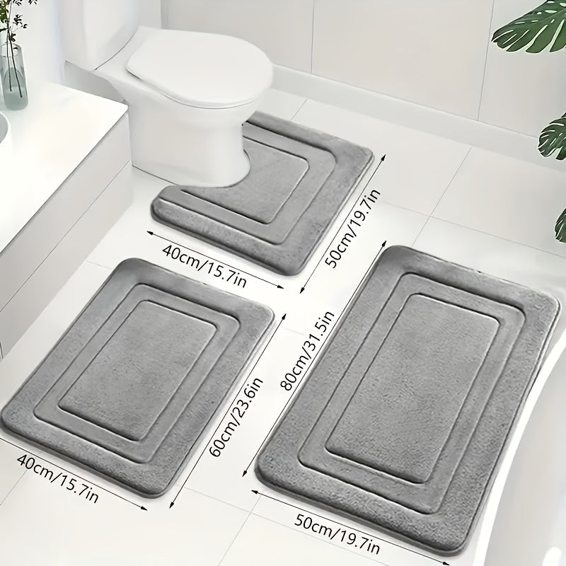 Memory Foam Bath Mat Set Absorbent Non-Slip Bathroom Rug Set with Contour Toilet Mat Machine Washable Microfibre Mats for Bathroom and Toilet