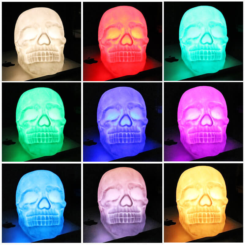Skull Night Light LED Colour Changing Table Lamp Rechargeable Silicone Skull Lamp with Remote Control and Timer Gothic Halloween Decor for Bedroom