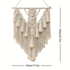 Macrame Wall Hanging Bohemian Woven Tapestry Handcrafted Knotted Wall Art with Tassels and Wooden Dowel for Bedroom | Living Room and Entryway