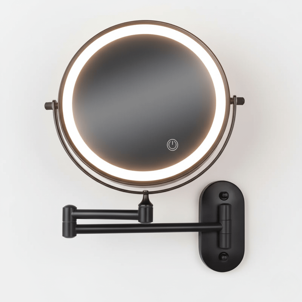 LED Magnifying Makeup Mirror Wall-Mounted Rechargeable Illuminated Vanity Mirror with Touch Control and Extendable Arm