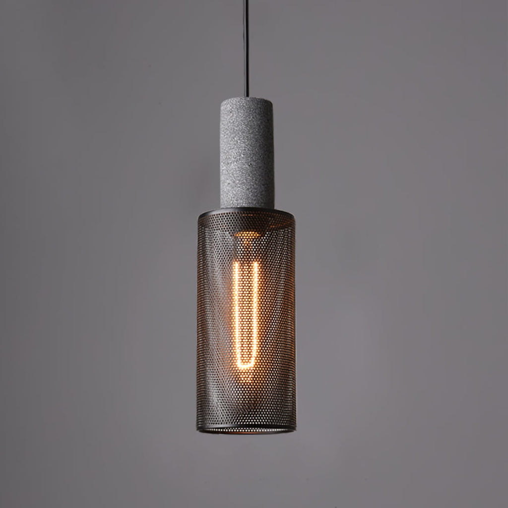 Industrial Concrete Pendant Light With Warm LED Glow in Model B ∅ 3.9″ x H 13.4″ / Dia 10cm x H 34cm — Ashbury Home & Living