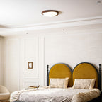 Modern Wood-Effect Fabric Flush Mount Ceiling Light With Tri-Colour Glow — Ashbury Home & Living