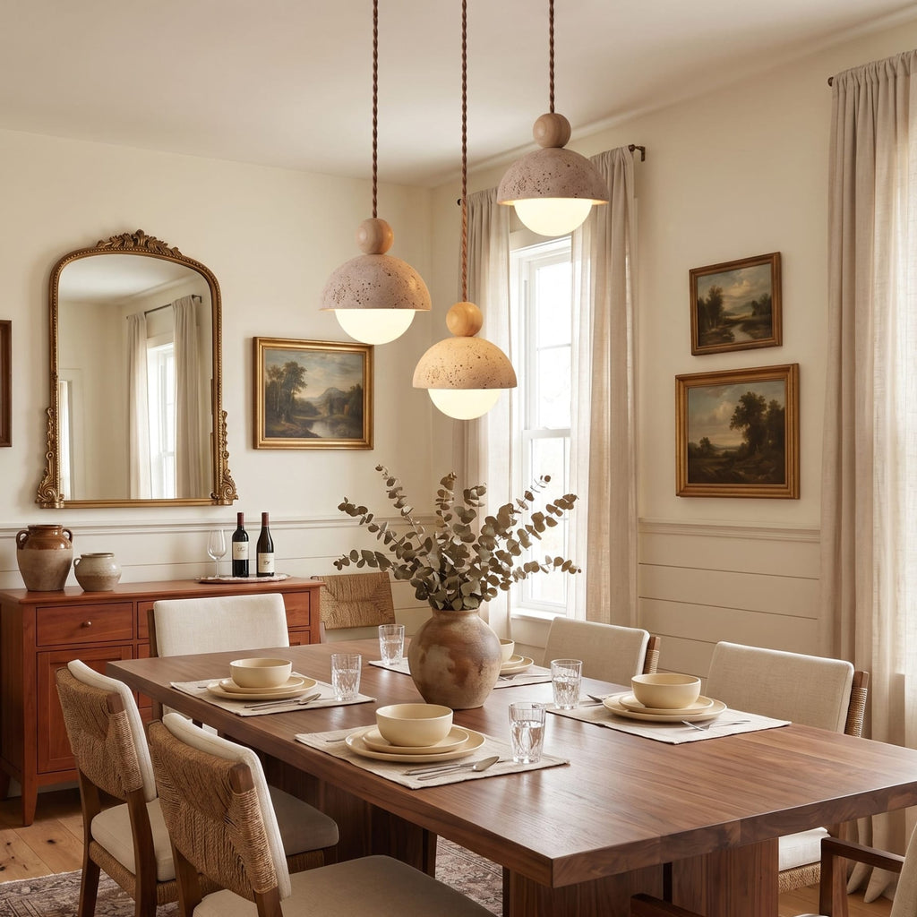Contemporary Travertine Stone Pendant Light With Dimmable Glow — Ashbury Home & Living