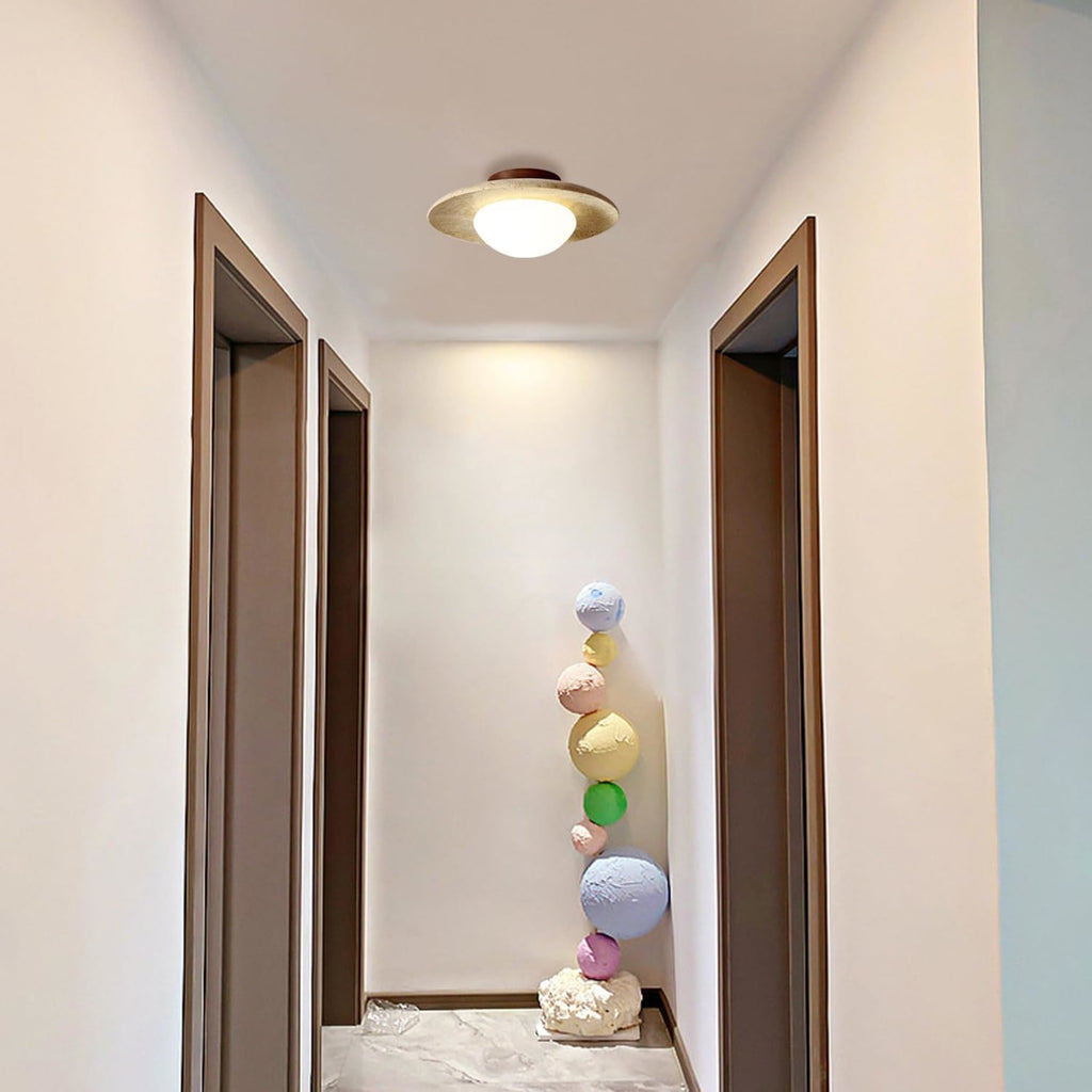 Modern Travertine and Wood Semi-Flush Ceiling Light With Warm LED Glow — Ashbury Home & Living