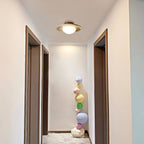 Modern Travertine and Wood Semi-Flush Ceiling Light With Warm LED Glow — Ashbury Home & Living