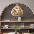 Bohemian Rattan Pendant Light With Hand-Woven Dome Shade