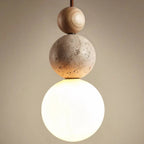 Minimalist Travertine and Wood Pendant Light for Dining Rooms in Cream White Wood — Ashbury Home & Living