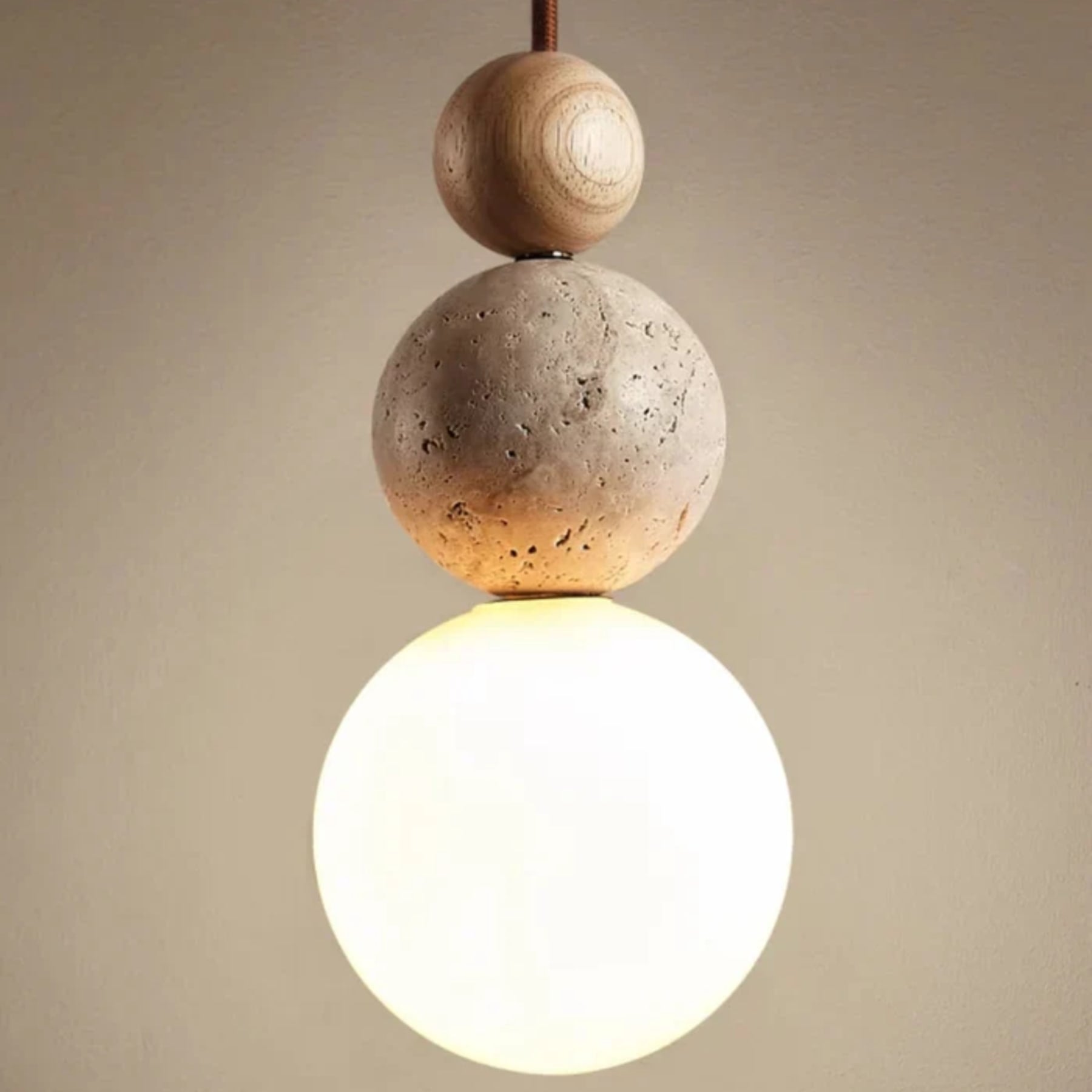 Minimalist Travertine and Wood Pendant Light for Dining Rooms in Cream White Wood — Ashbury Home & Living