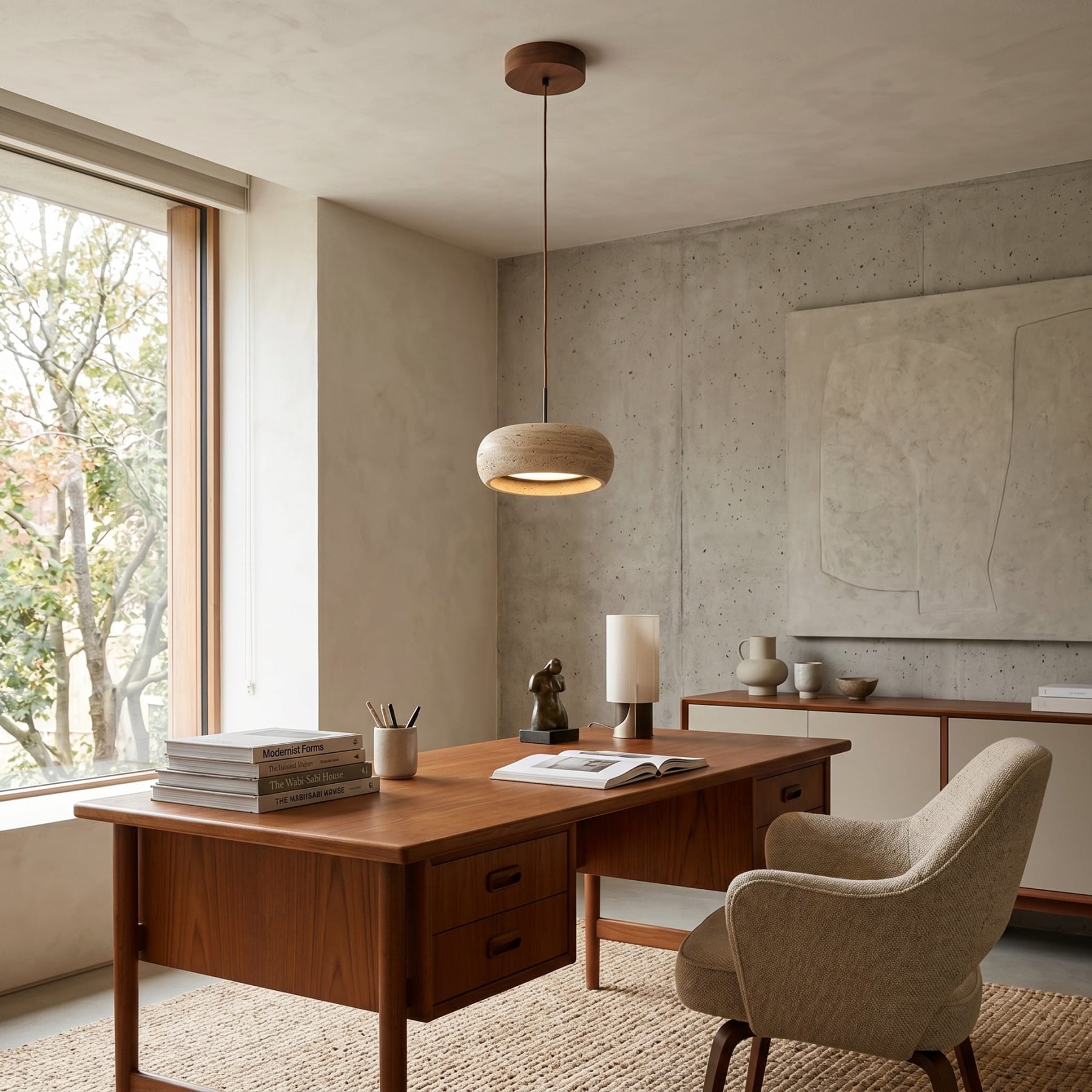 Modern Travertine Stone Pendant Light With Dimmable Remote Control — Ashbury Home & Living