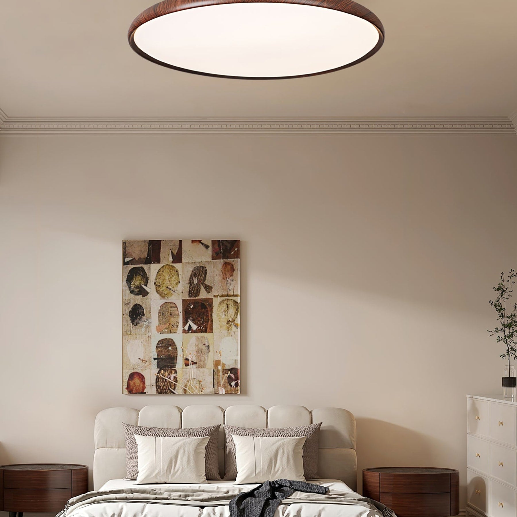 Scandinavian Wood-Effect Flush Mount Ceiling Light With Tri-Colour Glow — Ashbury Home & Living