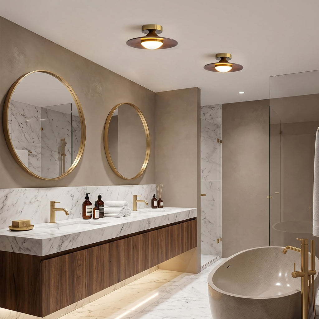 Modern Wood-Effect Round Flush Mount Ceiling Light With Integrated LED — Ashbury Home & Living