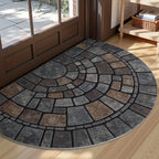 Half Moon Door Mat Non-Slip Mosaic Stone Effect Doormat Semicircle Polyester Entrance Mat for Indoor and Outdoor Use