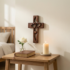 Wooden Cross Wall Decor Carved Intertwined Hearts Hanging Wall Cross Natural Wood Christian Decor for Entryway | Bedroom and Living Room