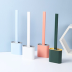 Silicone Toilet Brush with Holder Flexible Flat Brush Head Quick Drying Hygienic Toilet Cleaning Brush Standing or Wall Mounted for Bathroom