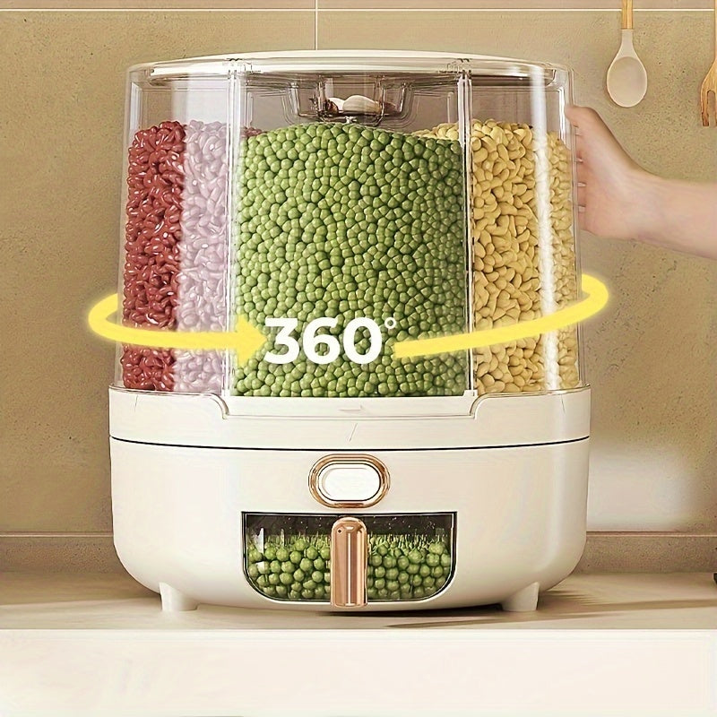 Rotating Airtight Food Storage Container Multi-Compartment Rice and Cereal Dispenser Moisture-Proof Grain Storage Box with Press Outlet for Kitchen