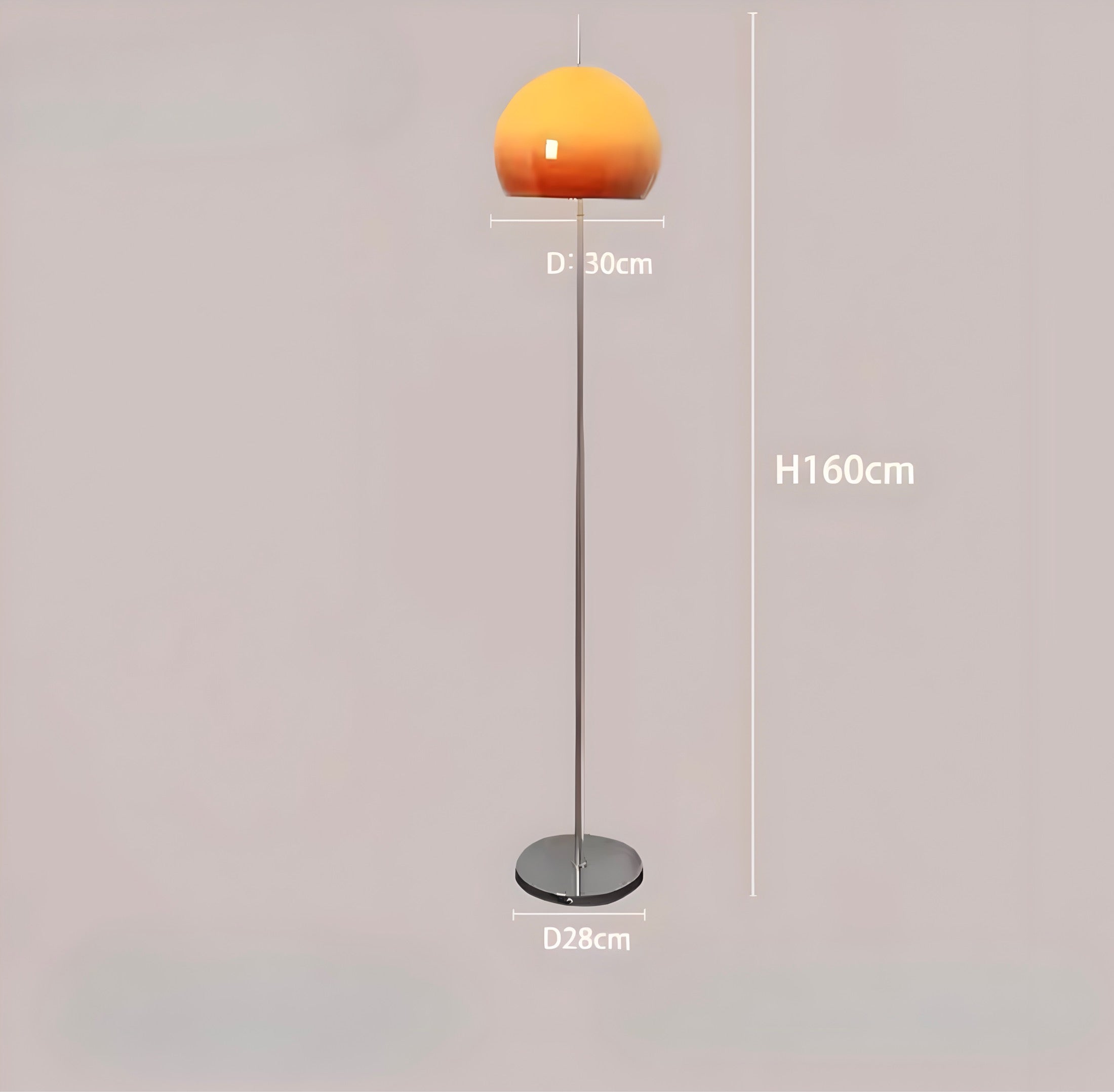 Vintage Orange Glass Globe Floor Lamp With Slim Metal Stand