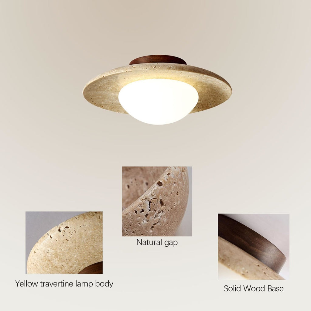 Modern Travertine and Wood Semi-Flush Ceiling Light With Warm LED Glow — Ashbury Home & Living