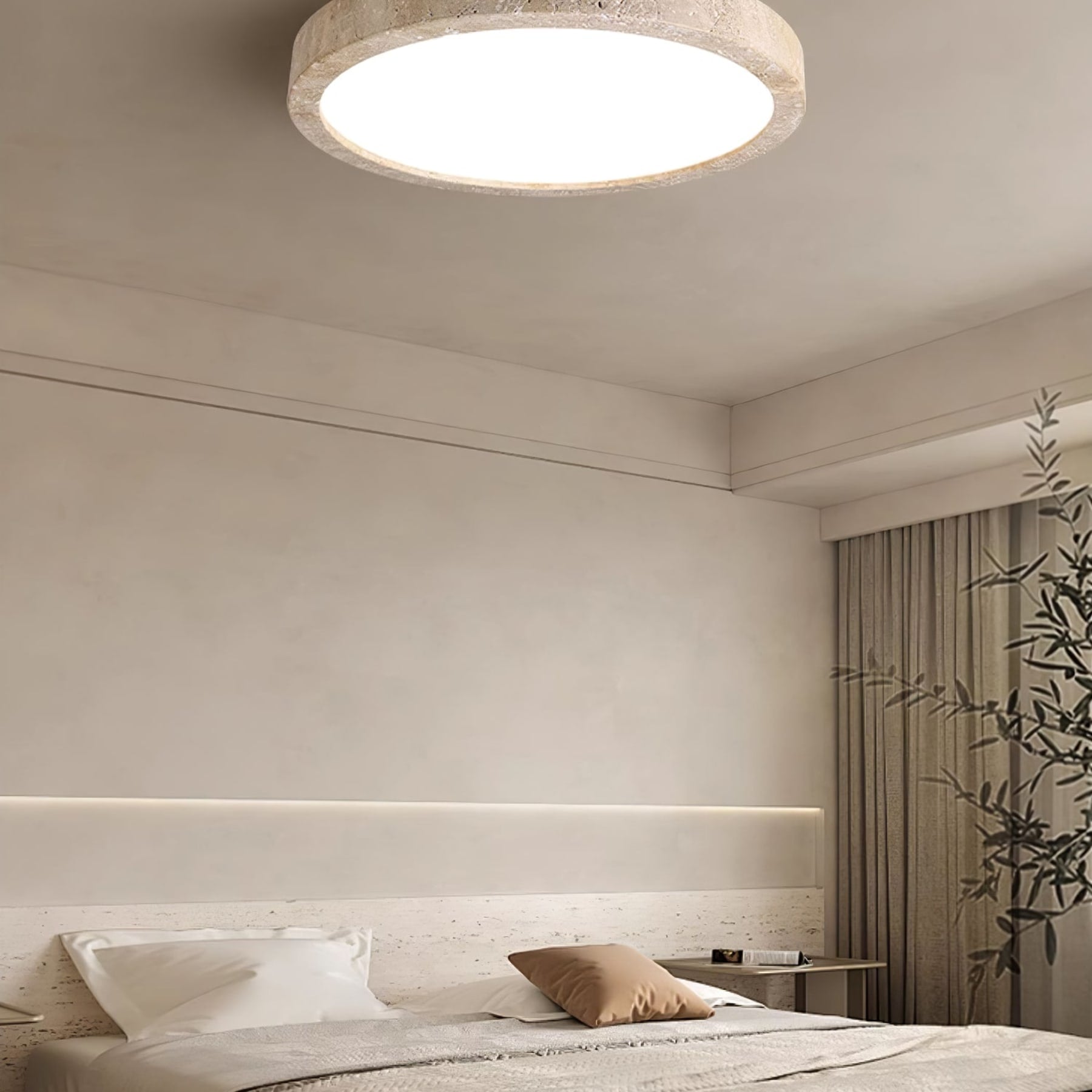 Modern Travertine Flush Mount Ceiling Light With Slim Profile — Ashbury Home & Living