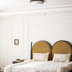 Modern Wood-Effect Fabric Flush Mount Ceiling Light With Tri-Colour Glow — Ashbury Home & Living