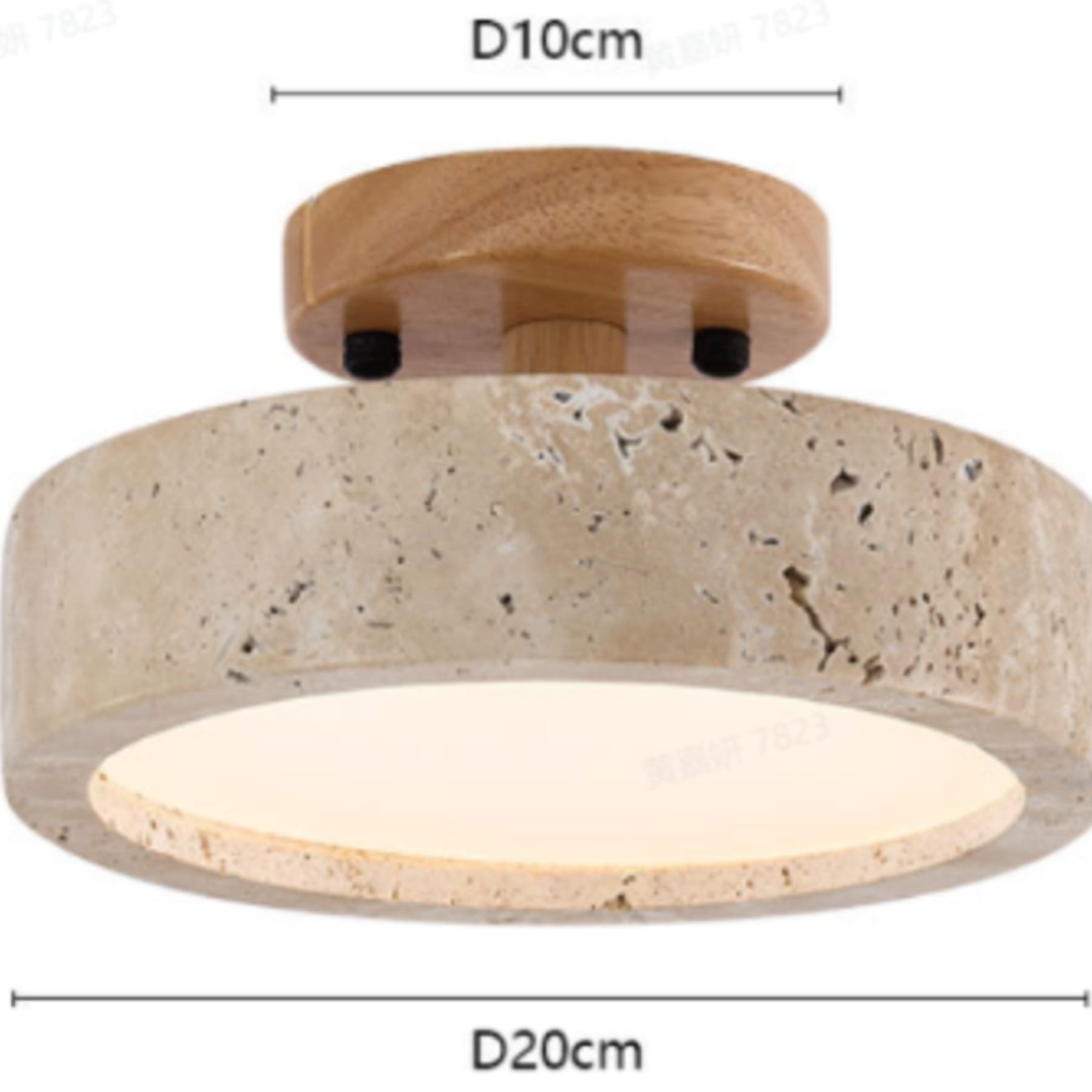 Modern Travertine and Wood Flush Mount Ceiling Light — Ashbury Home & Living
