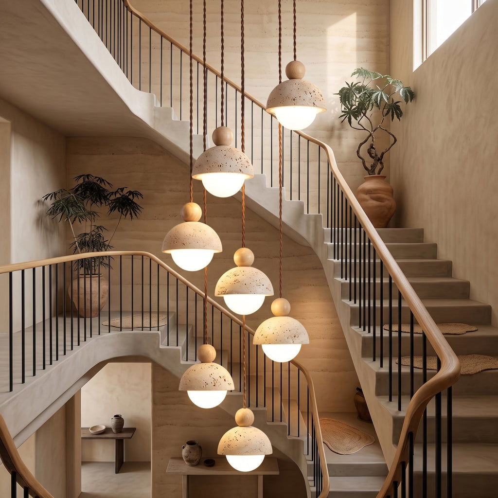 Contemporary Travertine Stone Pendant Light With Dimmable Glow — Ashbury Home & Living