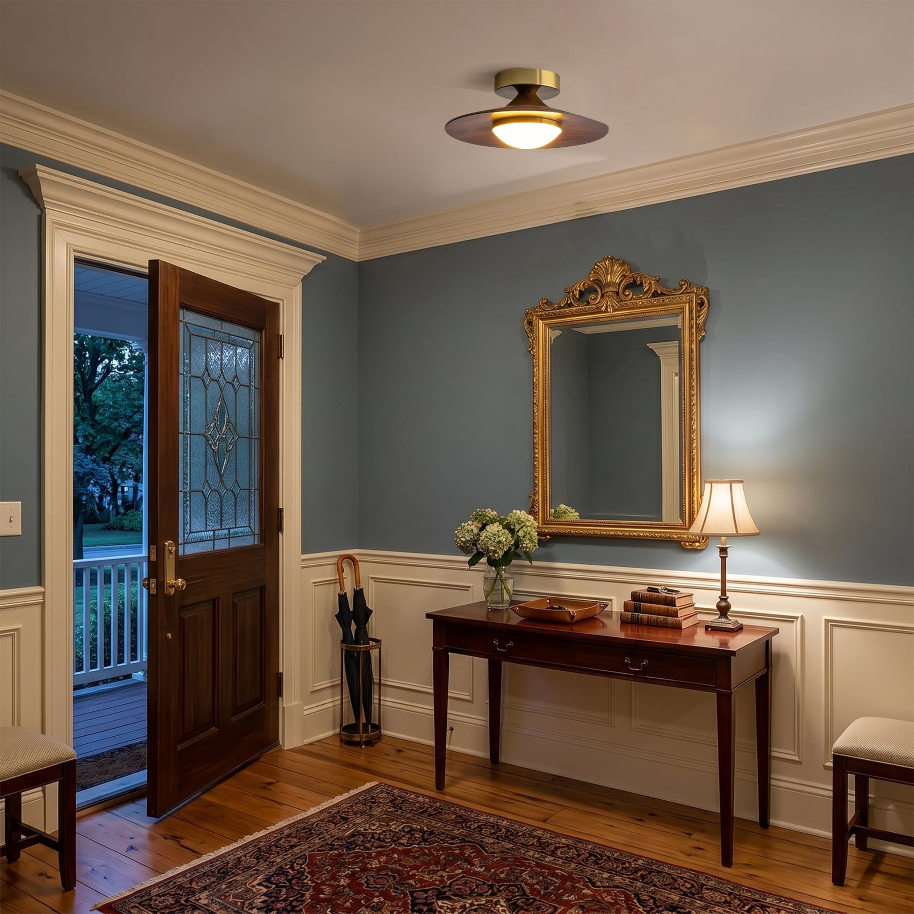Modern Wood-Effect Round Flush Mount Ceiling Light With Integrated LED — Ashbury Home & Living