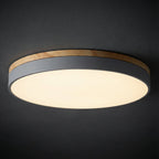 Round Flush LED Ceiling Light with Wood Trim for Living Room
