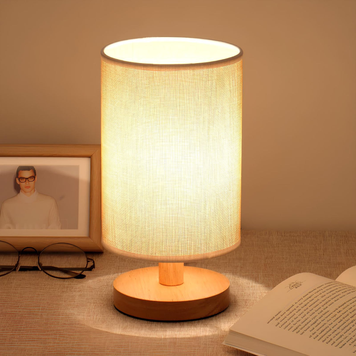 Scandinavian Wood Table Lamp With Linen Shade — Ashbury Home & Living