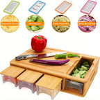 Bamboo Chopping Board with Storage Trays and Graters Kitchen Prep Station with Juice Groove and Lid for Slicing | Grating and Food Storage