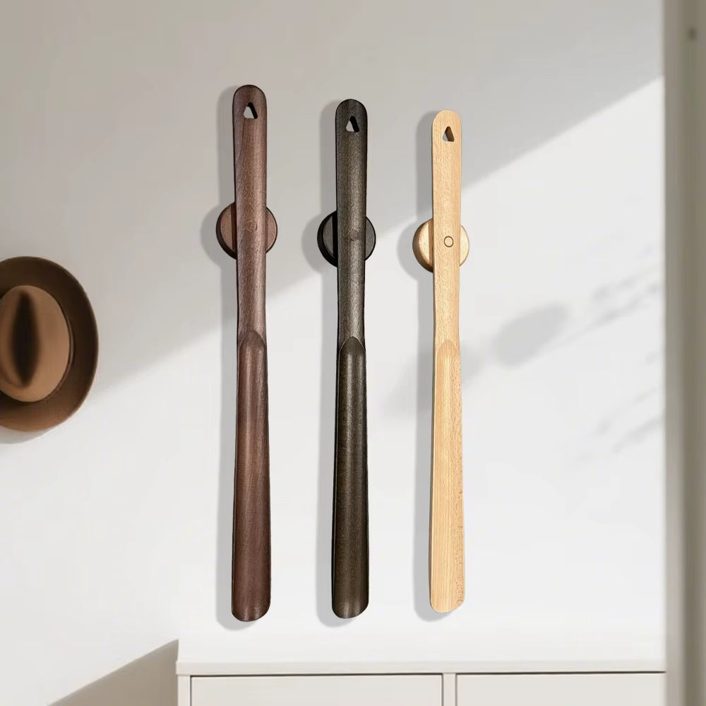 Long Handled Wooden Shoe Horn with Magnetic Wall Holder Extra Long Shoe Horn for Standing Use Hallway Shoe Aid for Boots | Trainers and Dress Shoes