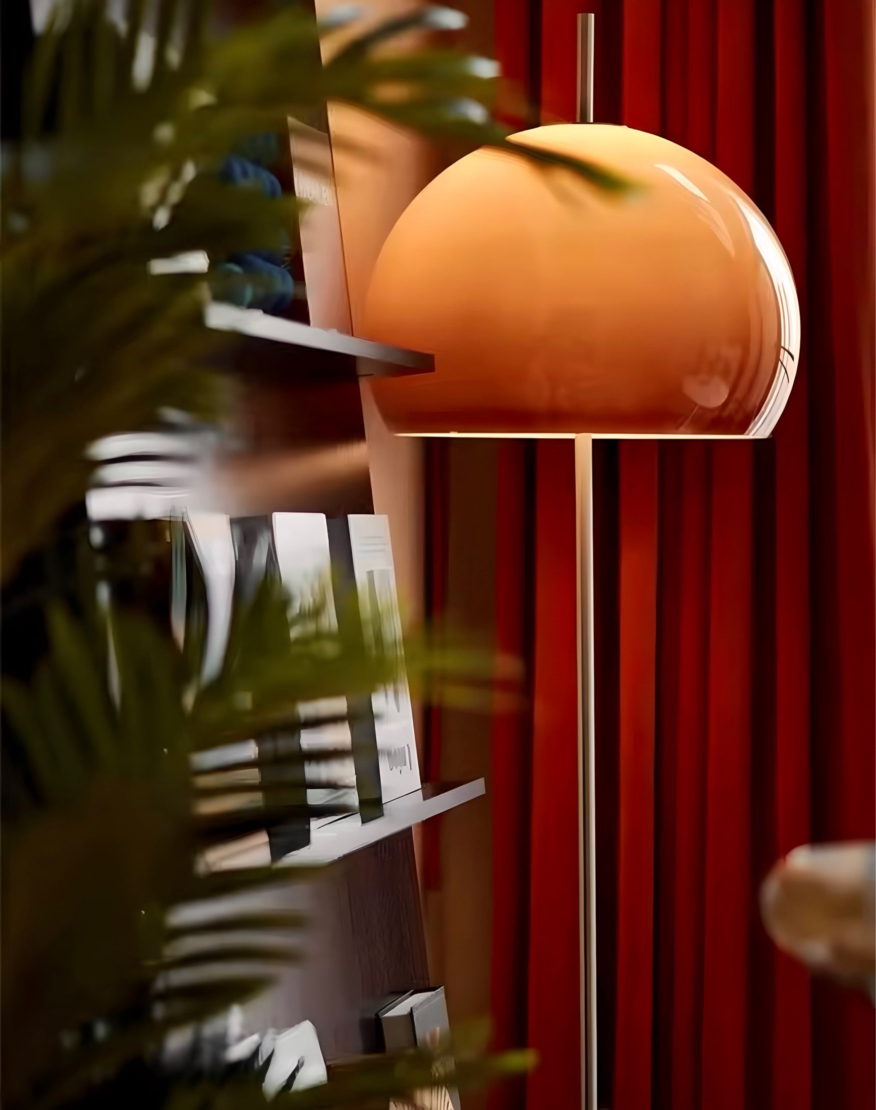 Vintage Orange Glass Globe Floor Lamp With Slim Metal Stand
