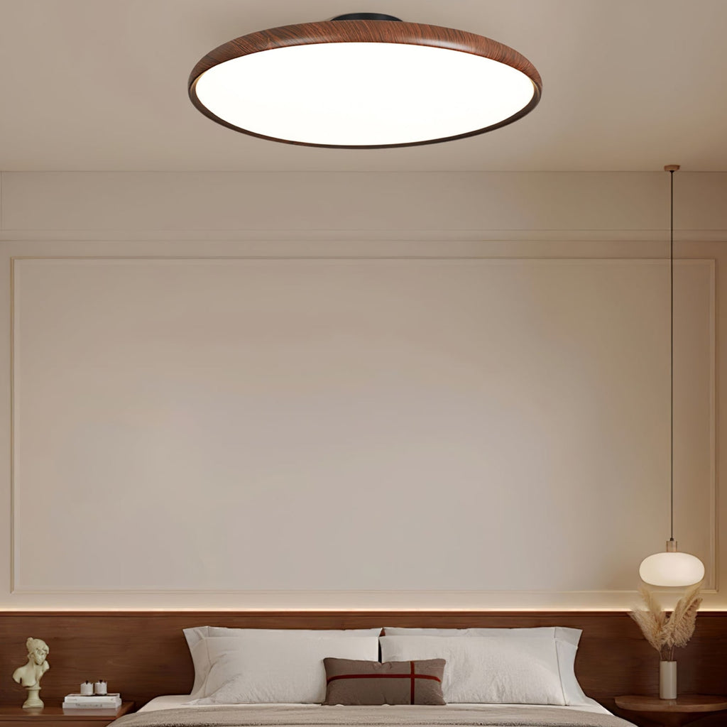Scandinavian Wood-Effect Flush Mount Ceiling Light With Tri-Colour Glow — Ashbury Home & Living